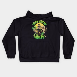 Chillin With My Creeps Halloween Graphic for kids & Adults Kids Hoodie